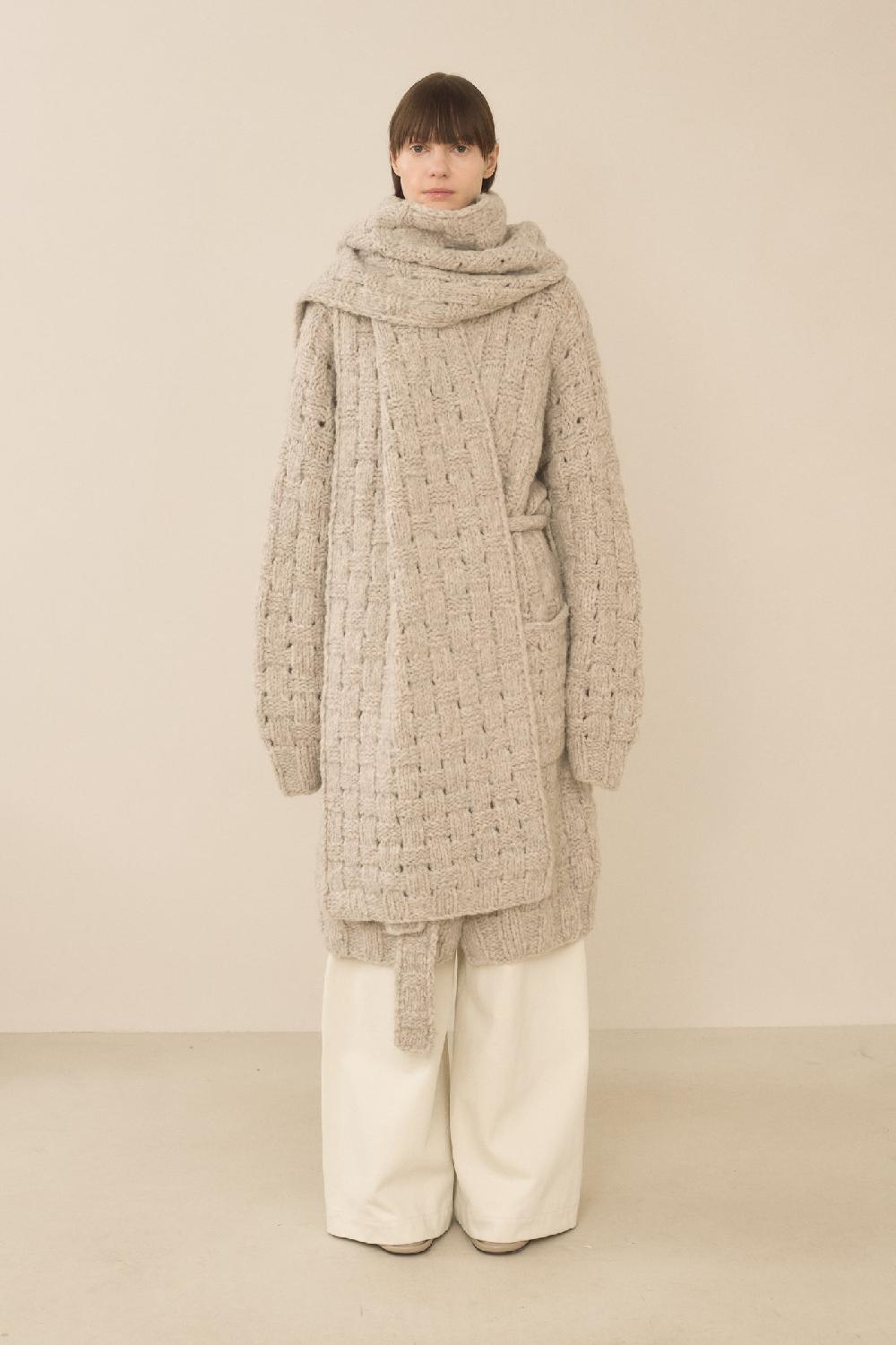 Lauren Manoogian HANDKNIT INTERLACE SCARF PEBBLE