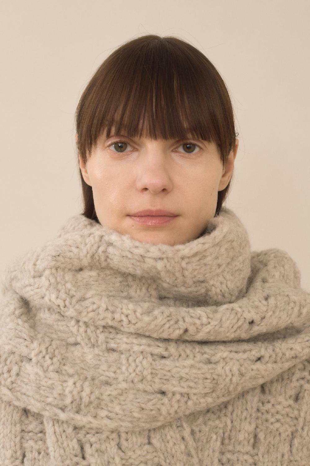 Lauren Manoogian HANDKNIT INTERLACE SCARF PEBBLE