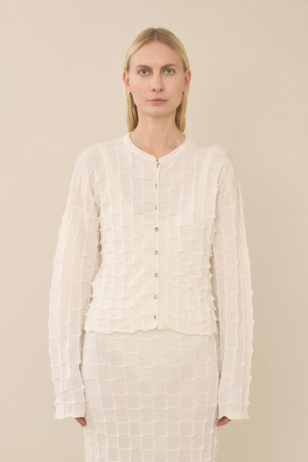 lauren manoogian INLAY CARDIGAN WHITE