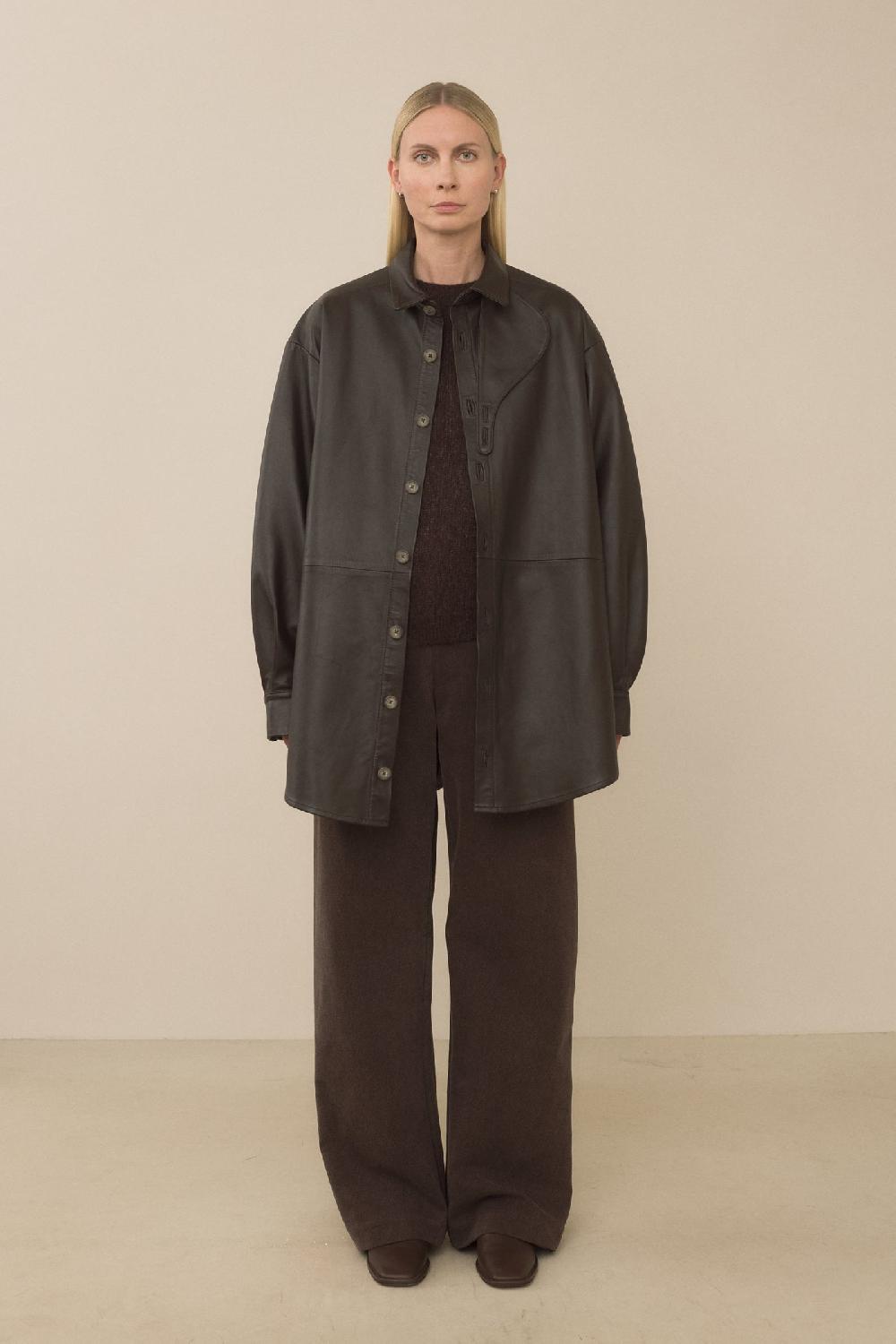 Lauren Manoogian LEATHER GAITER SHIRT ESPRESSO