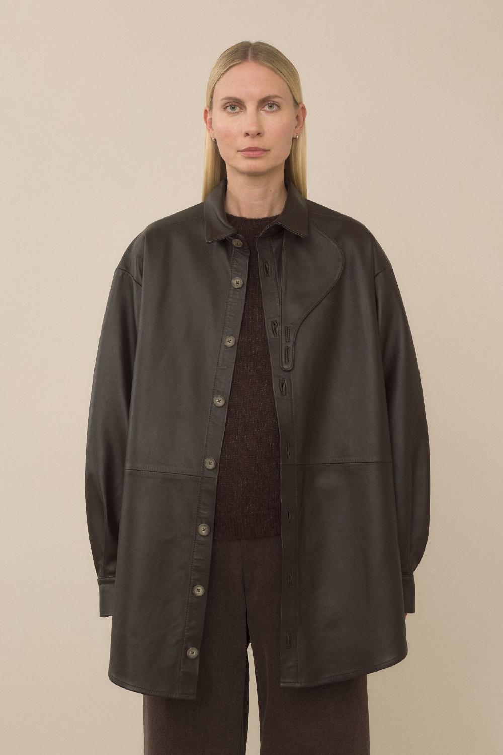 lauren manoogian LEATHER GAITER SHIRT ESPRESSO