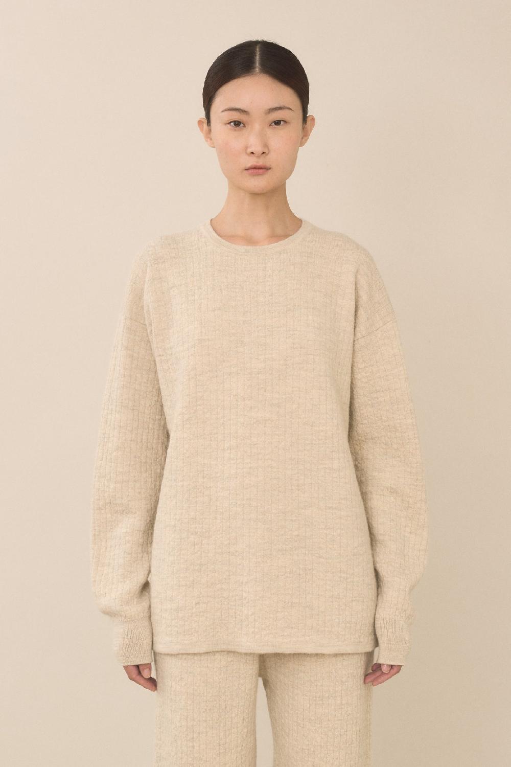 lauren manoogian LINE QUILT CREWNECK ECRU