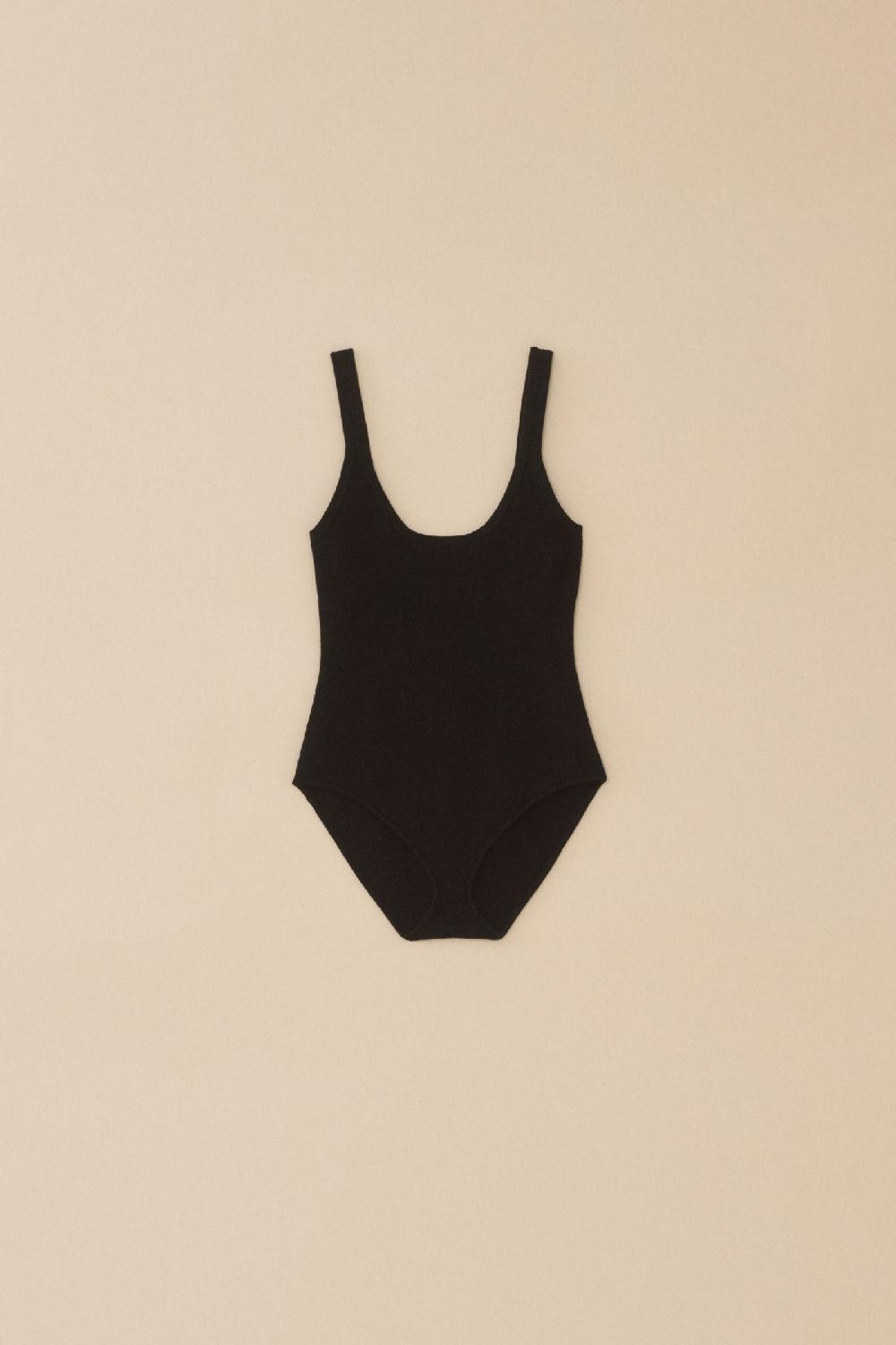 lauren manoogian RIB BODYSUIT BLACK MELANGE