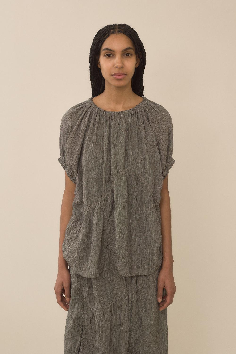 lauren manoogian SHIRRED TOP CHARCOAL