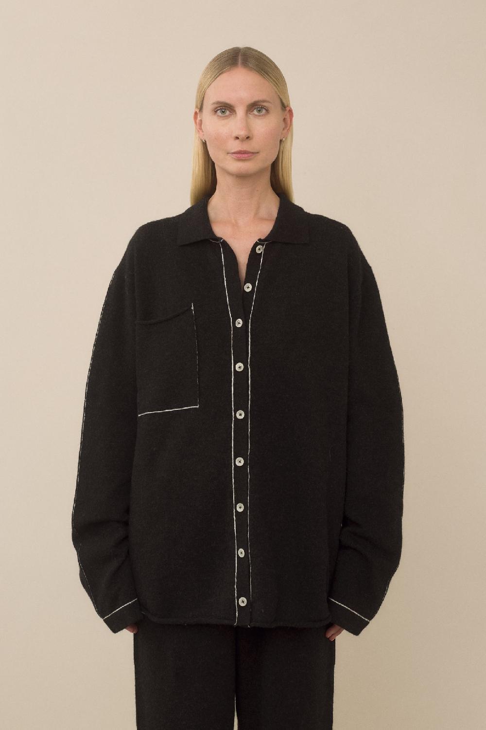lauren manoogian STITCH BIG SHIRT BLACK MELANGE