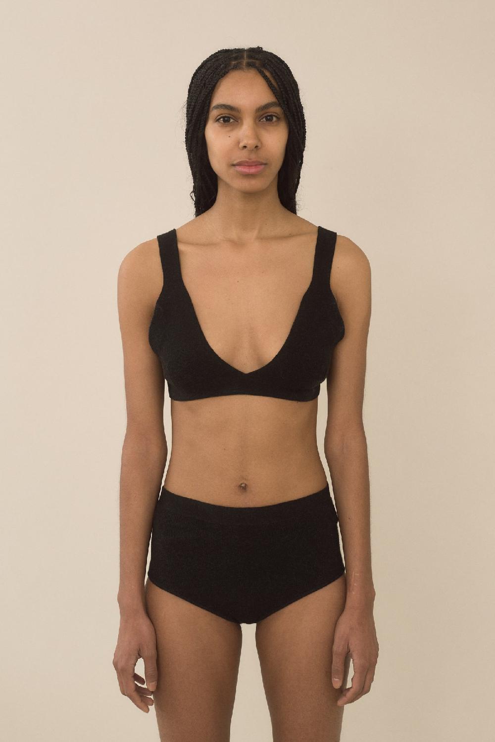 Lauren Manoogian RIB TRIANGLE BRALETTE BLACK MELANGE