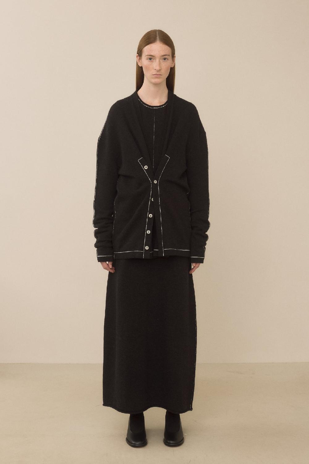 Lauren Manoogian STITCH BUTTON CARDIGAN BLACK MELANGE