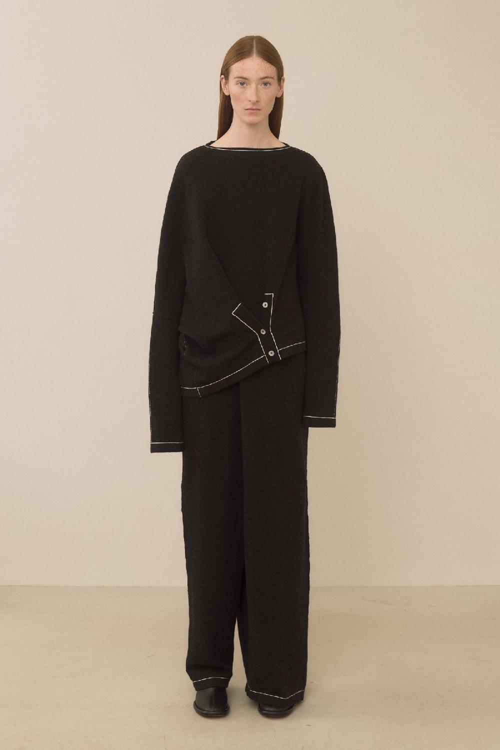 Lauren Manoogian STITCH BUTTON PULLOVER BLACK MELANGE