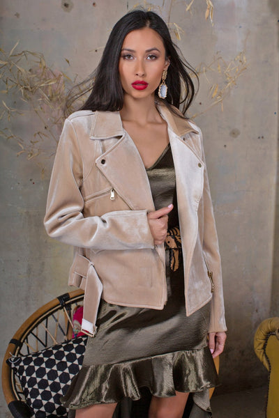 Lavand Audrey Gold Velvet Biker Jacket