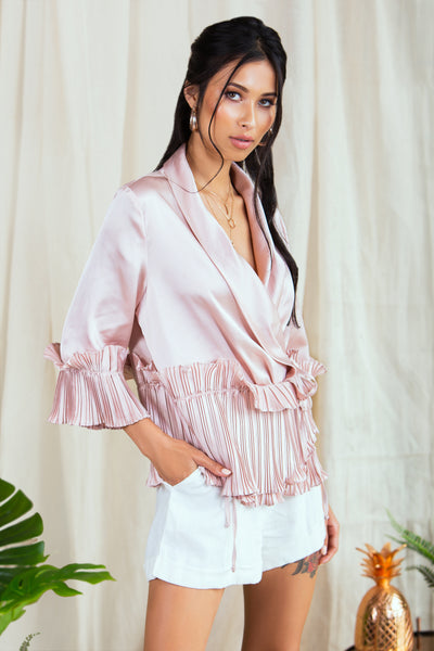 Lavand Bahareh Nude Ruffle Blouse