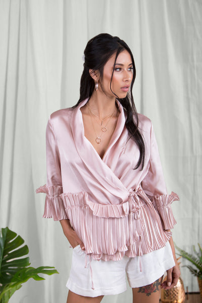 Lavand Bahareh Nude Ruffle Blouse