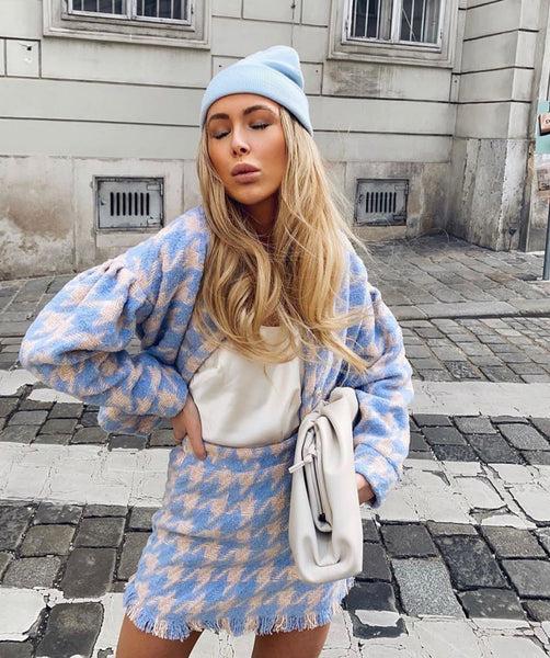 lavand Cher Houndstooth Blue Skirt