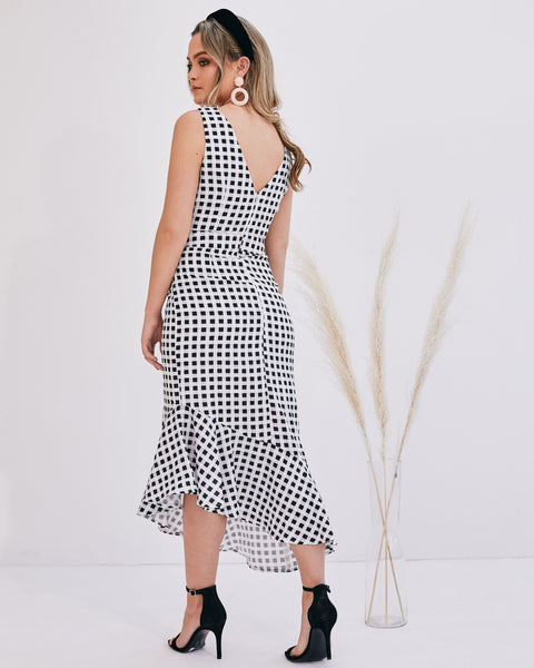 Lavand Elise Checked Midi Ruffle Dress