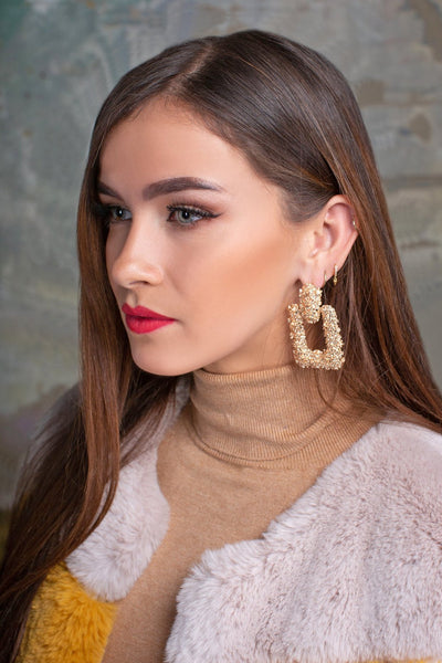 Lavand Eva Square Gold Textured Drop Earrings