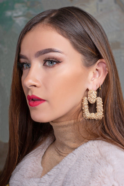 Lavand Eva Square Gold Textured Drop Earrings