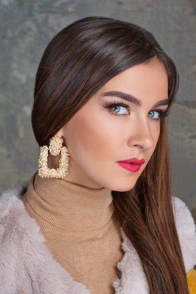 lavand Eva Square Gold Textured Drop Earrings