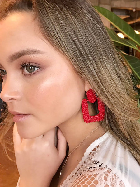 Lavand Eva Square Red Textured Drop Earrings