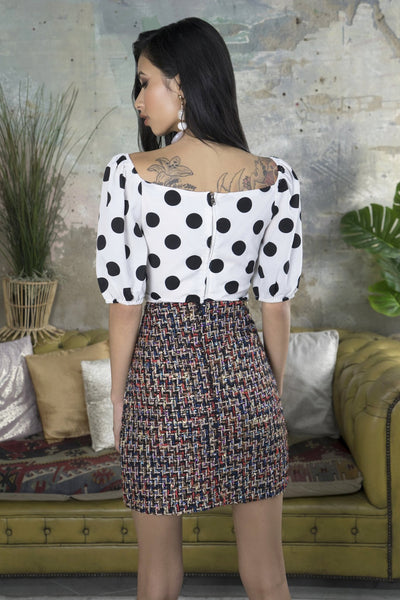 Lavand Jeani Polka Dot Puff Sleeve Crop Top