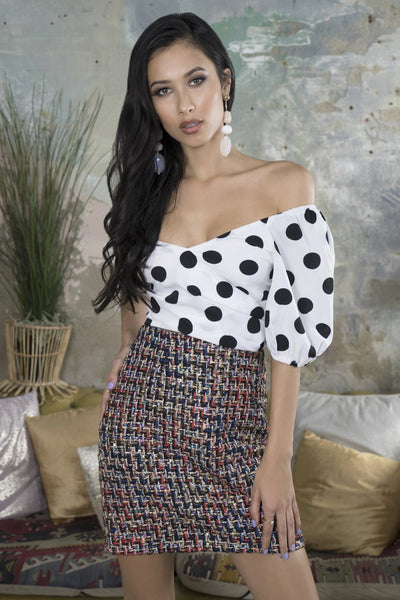 lavand Jeani Polka Dot Puff Sleeve Crop Top