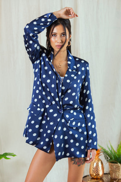 Lavand Juliet Navy Longline Polka Dot Blazer