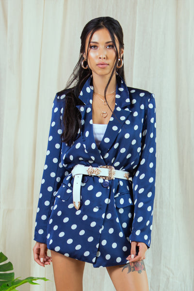Lavand Juliet Navy Longline Polka Dot Blazer