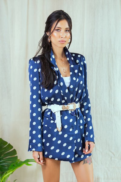 Lavand Juliet Navy Longline Polka Dot Blazer