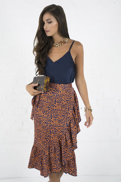 Lavand Leia Navy Leopard Print Wrap Skirt