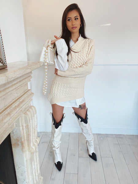 Lavand Lexi One Shoulder Cable Knit Jumper