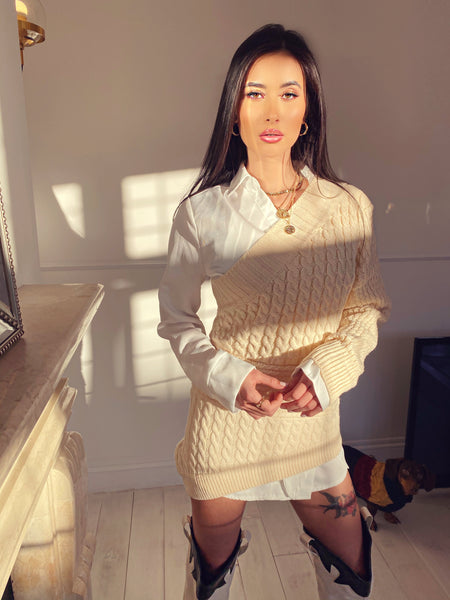 lavand Lexi One Shoulder Cable Knit Jumper