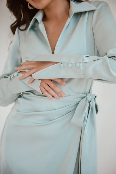 Lavand Lilah Satin Green Wrap Dress
