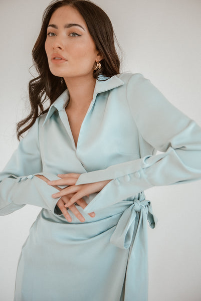 Lavand Lilah Satin Green Wrap Dress