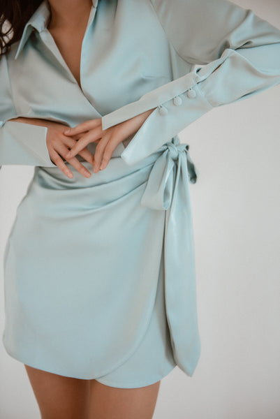 Lavand Lilah Satin Green Wrap Dress