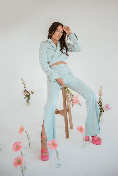 lavand Maeva Satin Green Cropped Jacket