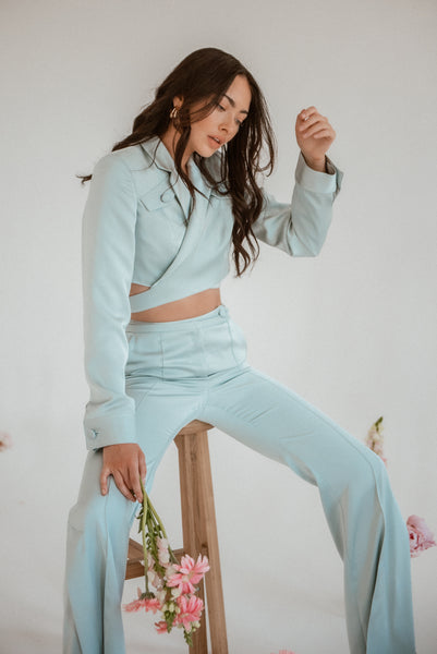 lavand Maeva Satin Green Cropped Jacket