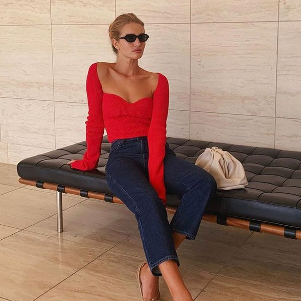 Lavand Oana Red Knit Top