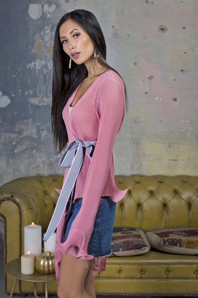 Lavand Shirin Pink Pleated Tie Blouse