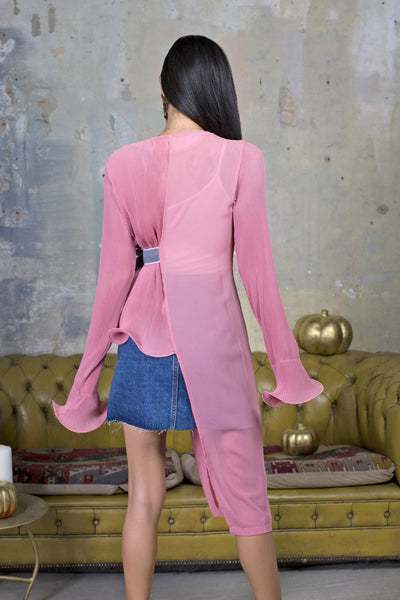 Lavand Shirin Pink Pleated Tie Blouse