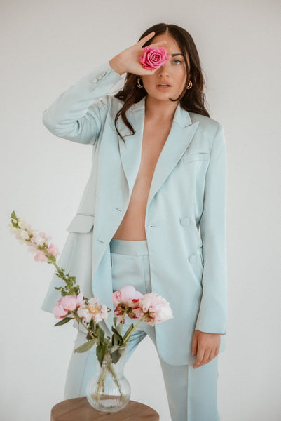 lavand Sienna Satin Green Blazer