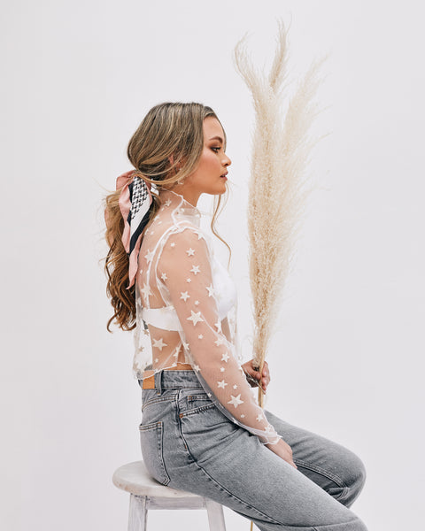 Lavand Star Print Mesh Crop Top