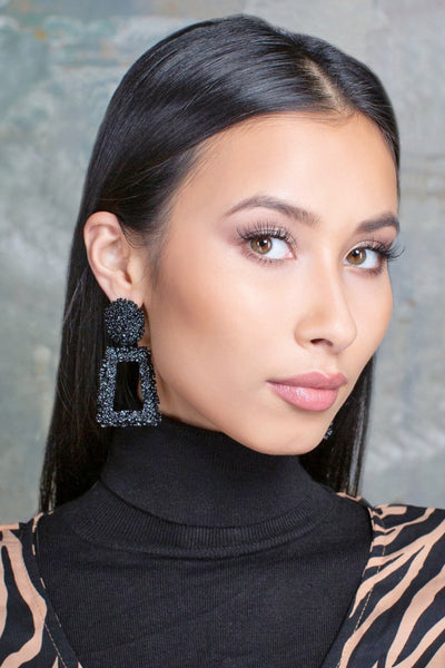 lavand Tily Black Textured Drop Earrings