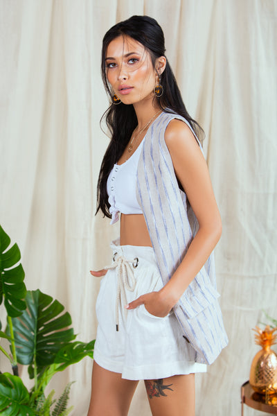 Lavand White Ashram Eyelet Rope Shorts