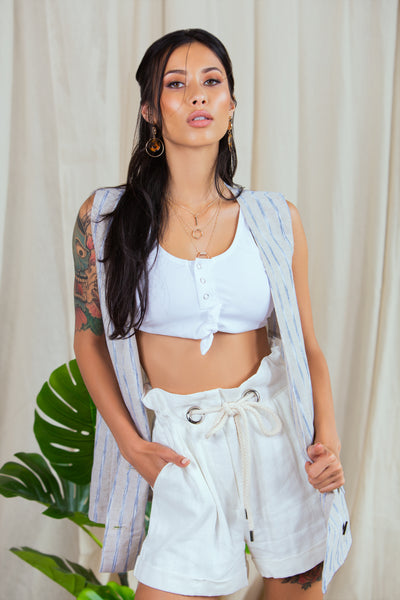 lavand White Ashram Eyelet Rope Shorts