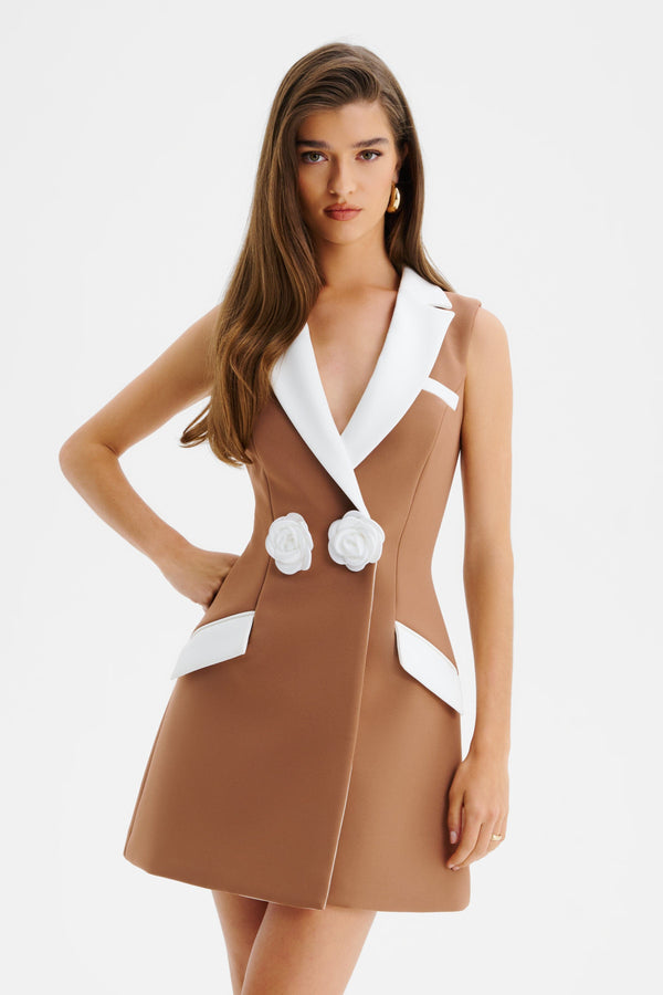Lavish Alice AMARA Contrast Tailored Mini Dress In Chocolate