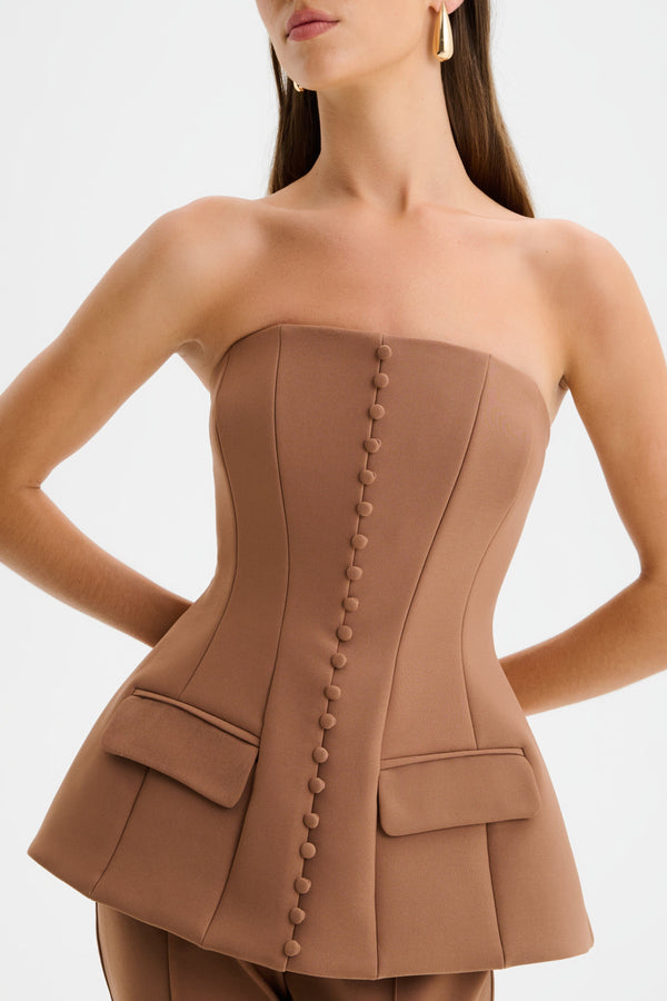 Lavish Alice AMY Structured Strapless Jumpsuit In Brown