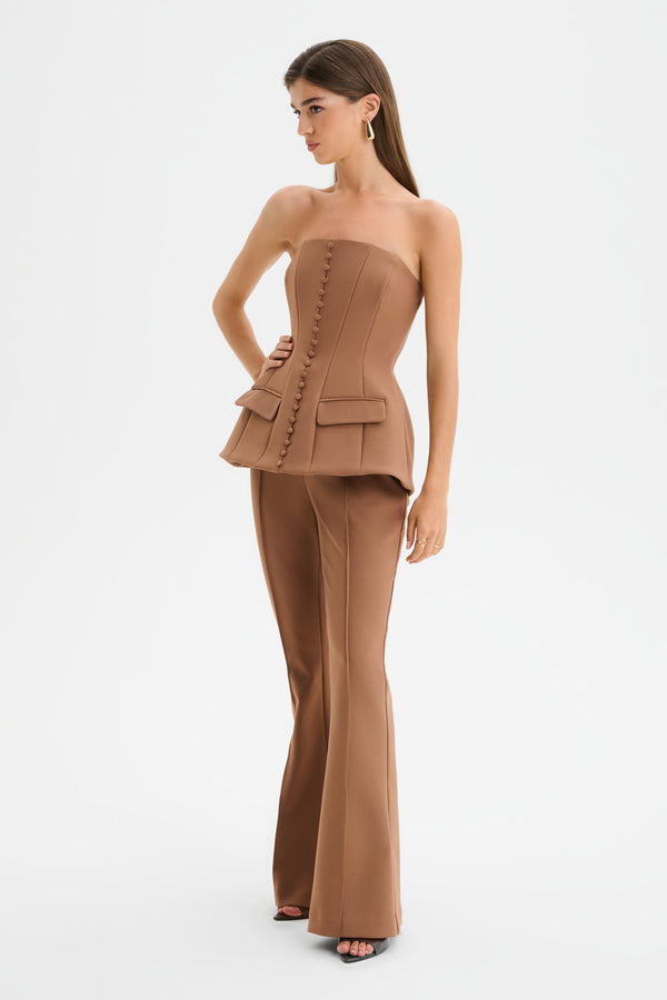 Lavish Alice AMY Structured Strapless Jumpsuit In Brown
