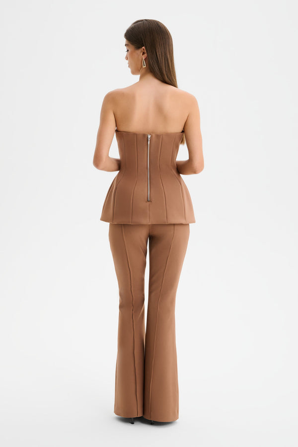 Lavish Alice AMY Structured Strapless Jumpsuit In Brown