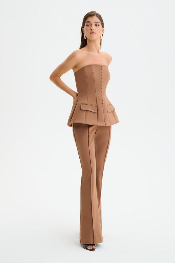 lavish alice AMY Structured Strapless Jumpsuit in Brown