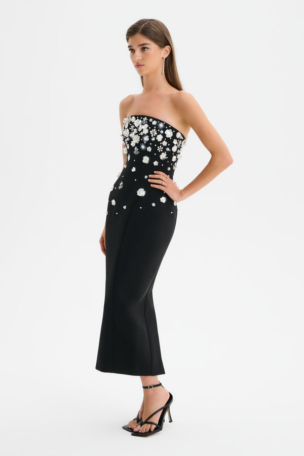 Lavish Alice ANAIS Ombre Embellished Strapless Midi Dress In Black
