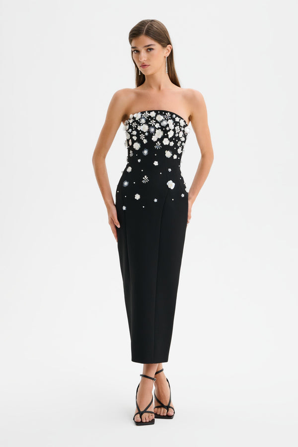 lavish alice ANAIS Ombre Embellished Strapless Midi Dress in Black