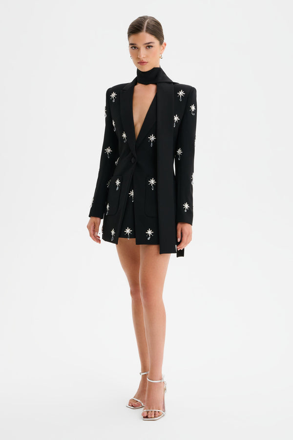 Lavish Alice ARIA Jewel Embellished Tailored Jacket With Scarf In Black